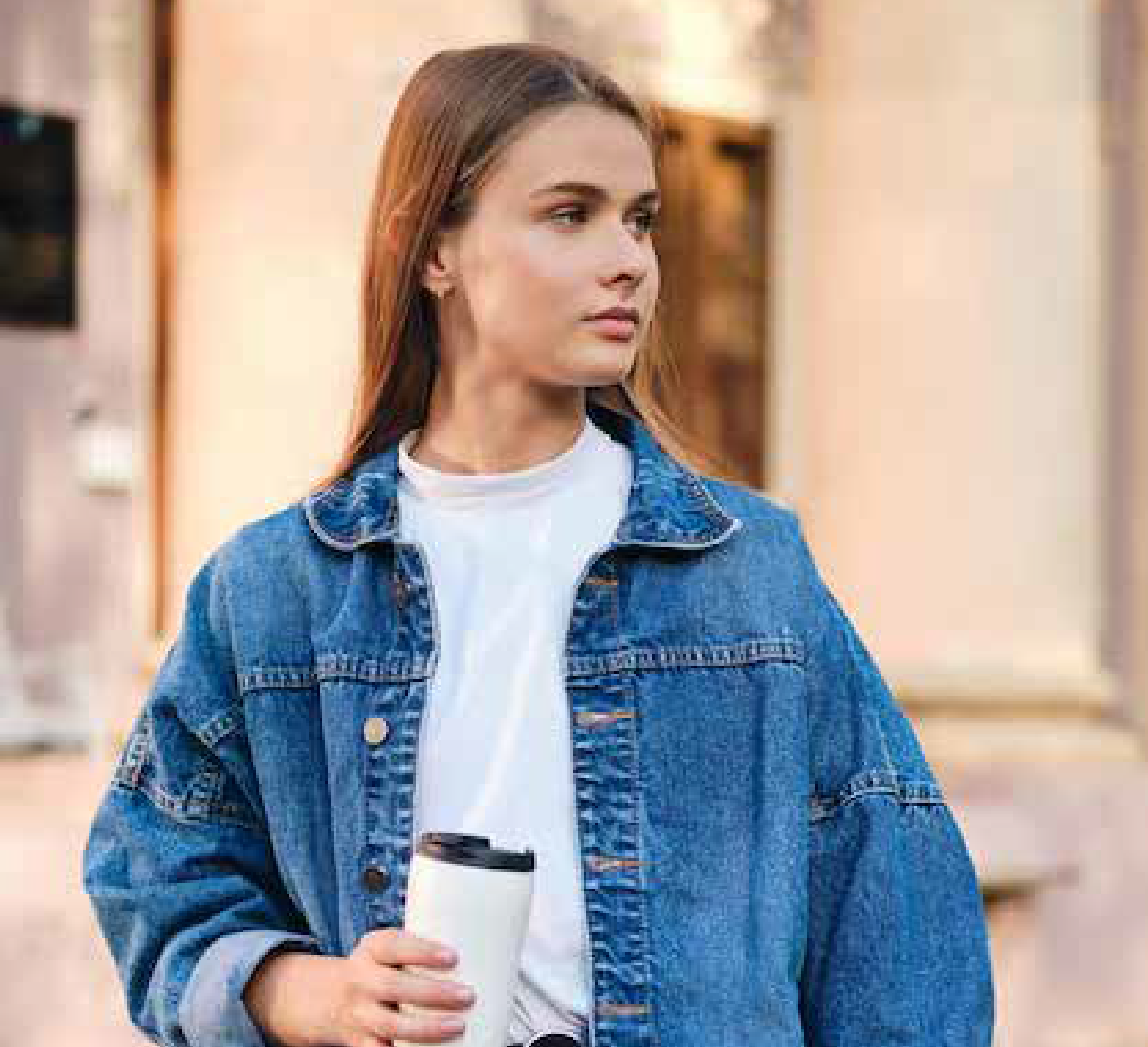 Woman wearing denim jacket